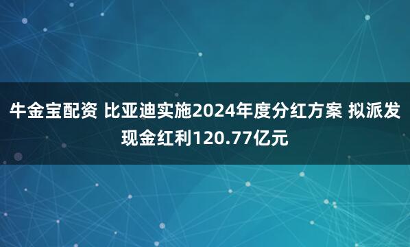 牛金宝配资 比亚迪实施2024年度分红方案 拟派发现金红利120.77亿元