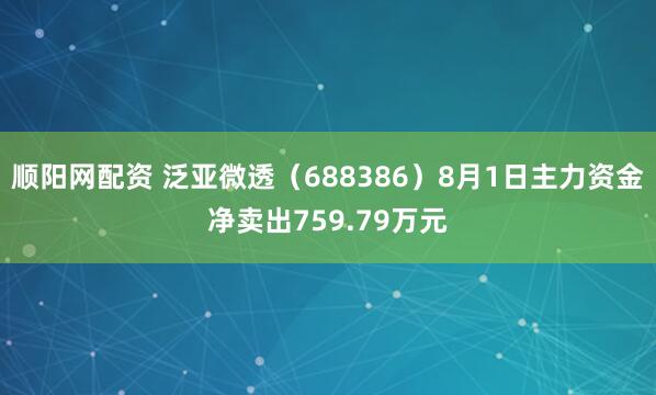 顺阳网配资 泛亚微透（688386）8月1日主力资金净卖出759.79万元